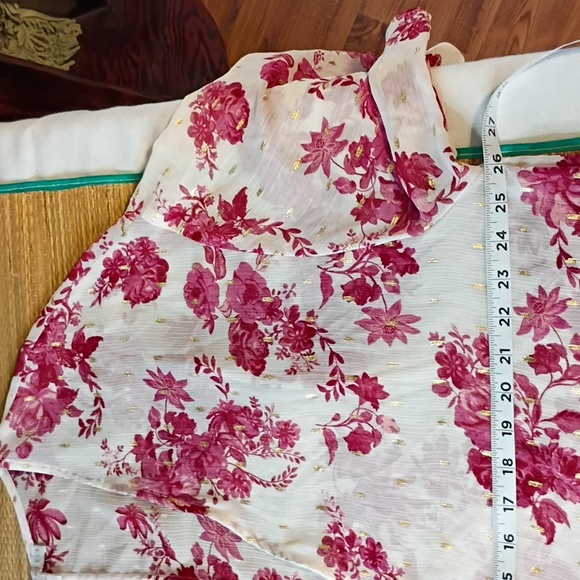 3/$25 White Floral Kimono Cardigan with Pink Blossoms & Gold Accents - Picture 8 of 9